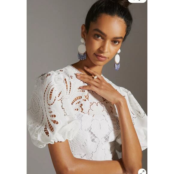 Shoshanna Midnight Bright White Eyelet Puff-Sleeve Maxi Dress Size 8 - Picture 4 of 16